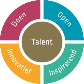 Grafiek: Kernwaarden van Kaemingk - Doen, Open, Inspireren, Innovatief & Talent